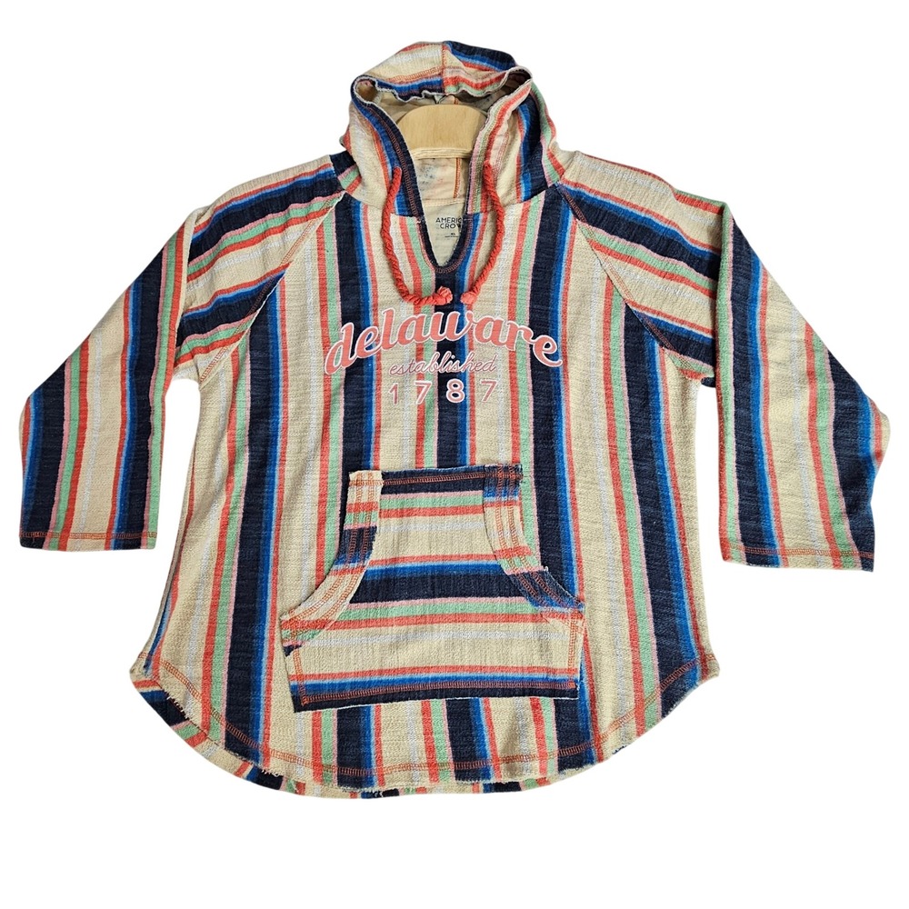 American Crown Delaware 1787 Striped Baja‎ Hoodie Mens XL Multi-Color Pullover